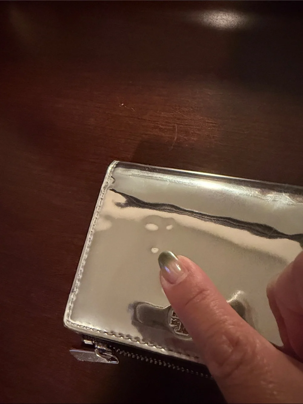 Tory Burch Reflective Metallic Card Case in Silver